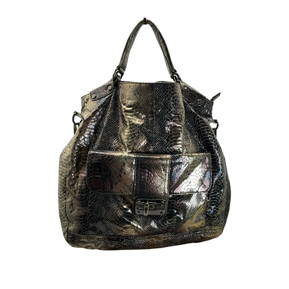 Kenneth Cole Reaction Metallic Black Snake-Embossed‎ Tote Bag